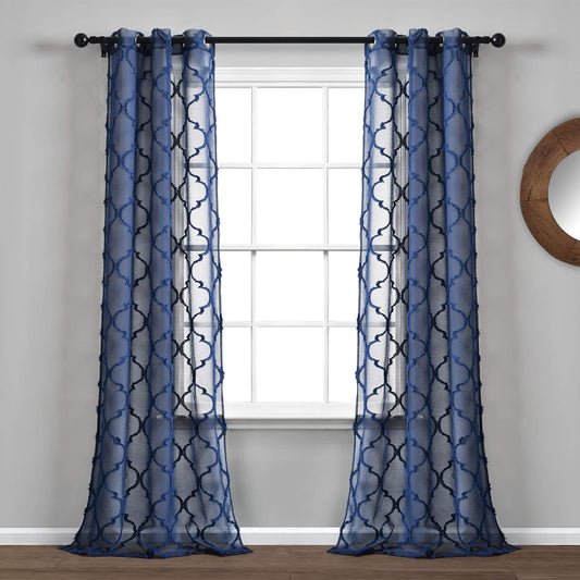 Lush Decor Navy Avon Trellis Grommet Sheer Window Curtain Panel Pair (84" X 38")  Triangle Home Fashions Navy 38"W X 95"L 