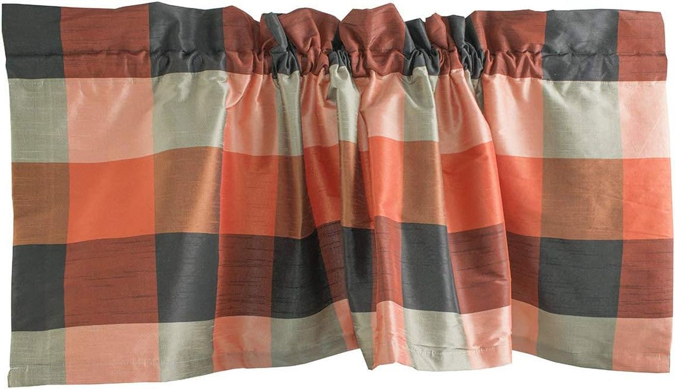 Buffalo Checks Faux Silk Orange 4" Checkered Lined Rod Pocket with Header 18" Drop Kitchen Window Valances Scarf Curtain