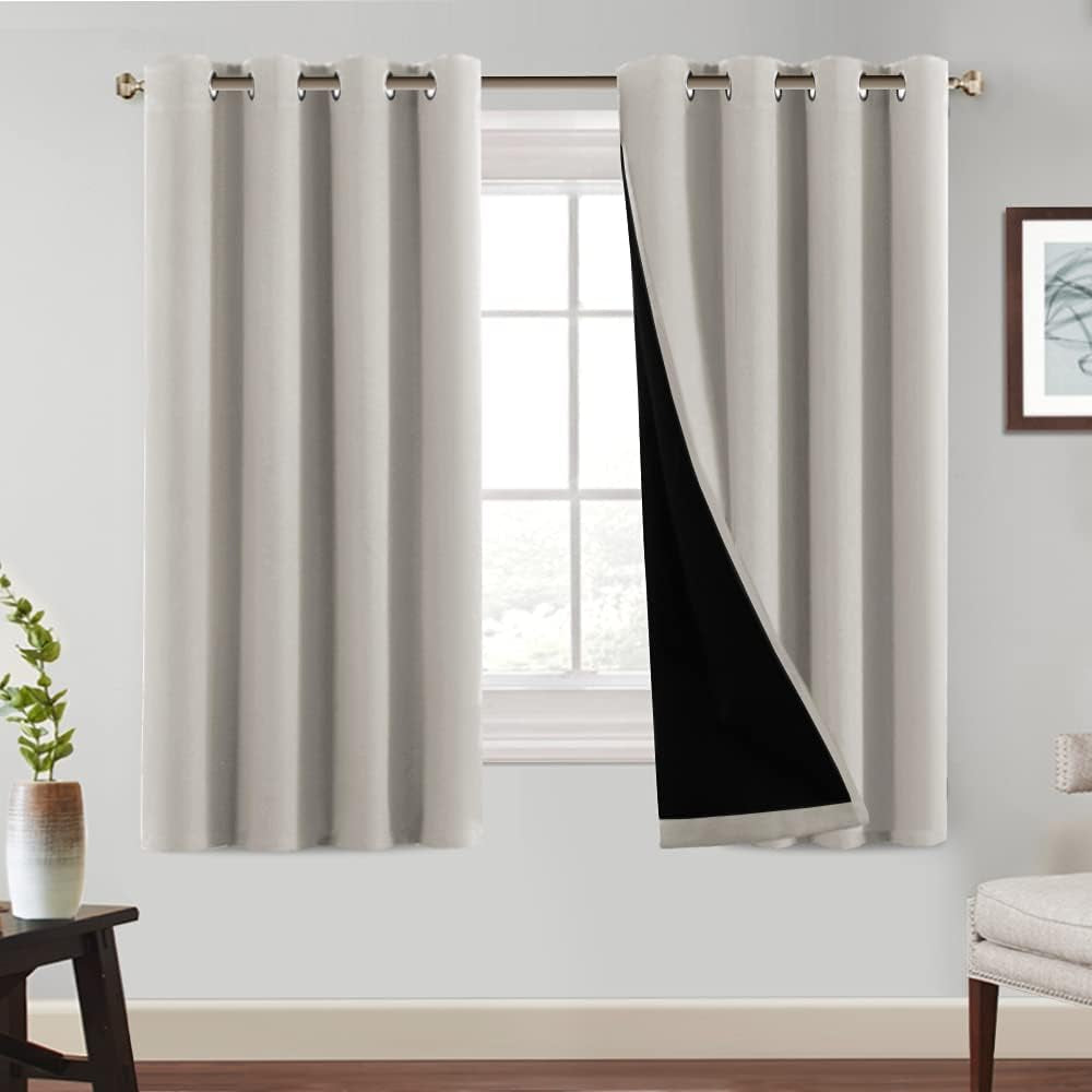 Princedeco 100% Blackout Curtains 84 Inches Long Pair of Energy Smart & Noise Blocking Out Drapes for Baby Room Window Thermal Insulated Guest Room Lined Window Dressing(Desert Sage, 52 Inches Wide)  PrinceDeco Sand Stone 52"W X63"L 