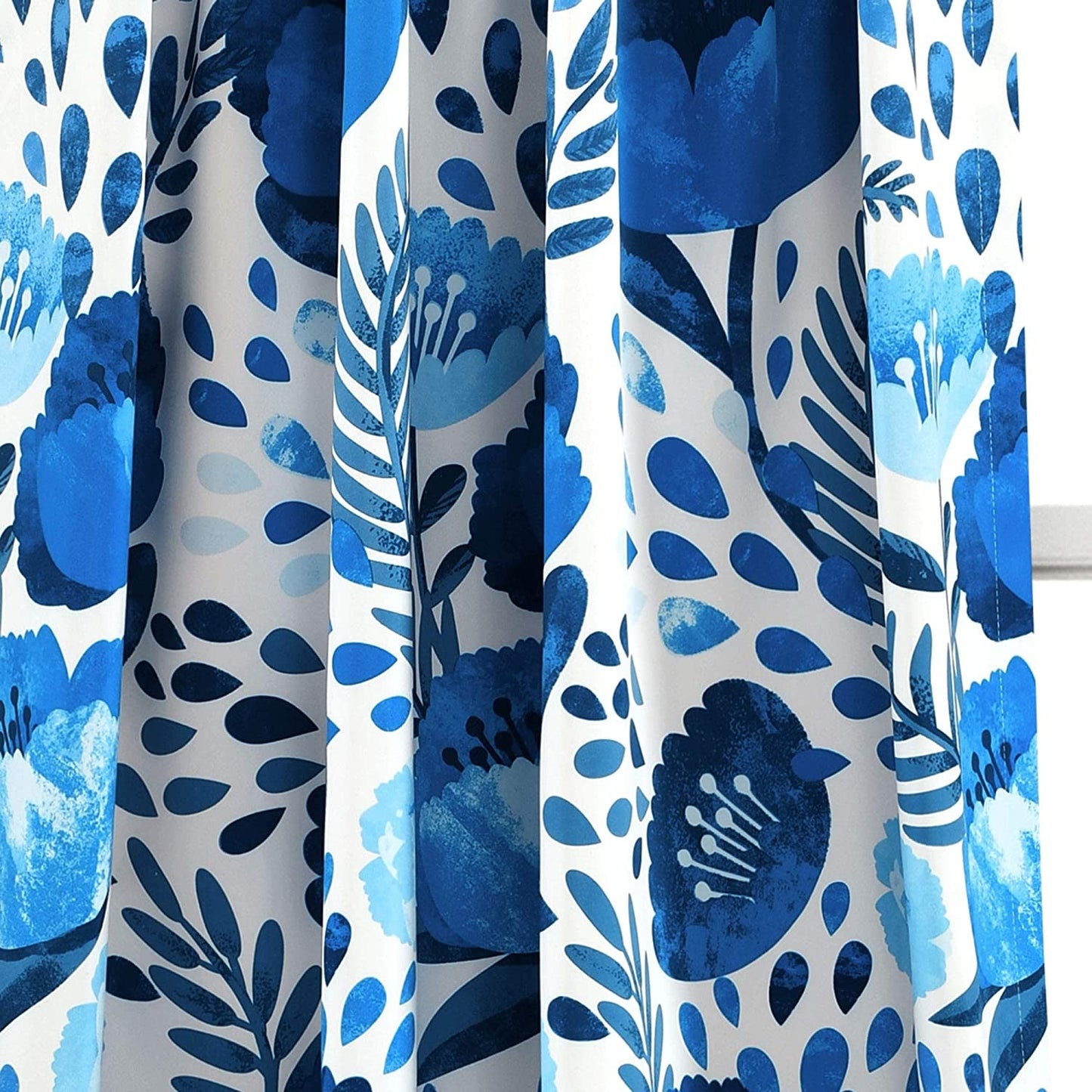 Lush Decor, Blue Poppy Garden Curtains Light Filtering Window Panel Set for Living, Dining, Bedroom (Pair) 95” X 52"