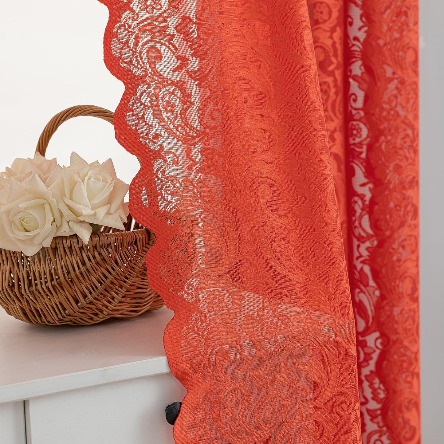 ALIGOGO White Lace Curtains 84 Inches Long-Vintage Floral Luxury Lace Sheer Curtains for Living Room 2 Panels Rod Pocket 52 W X 84 L Inch,White  ALIGOGO Orange 52" W X 63" L 