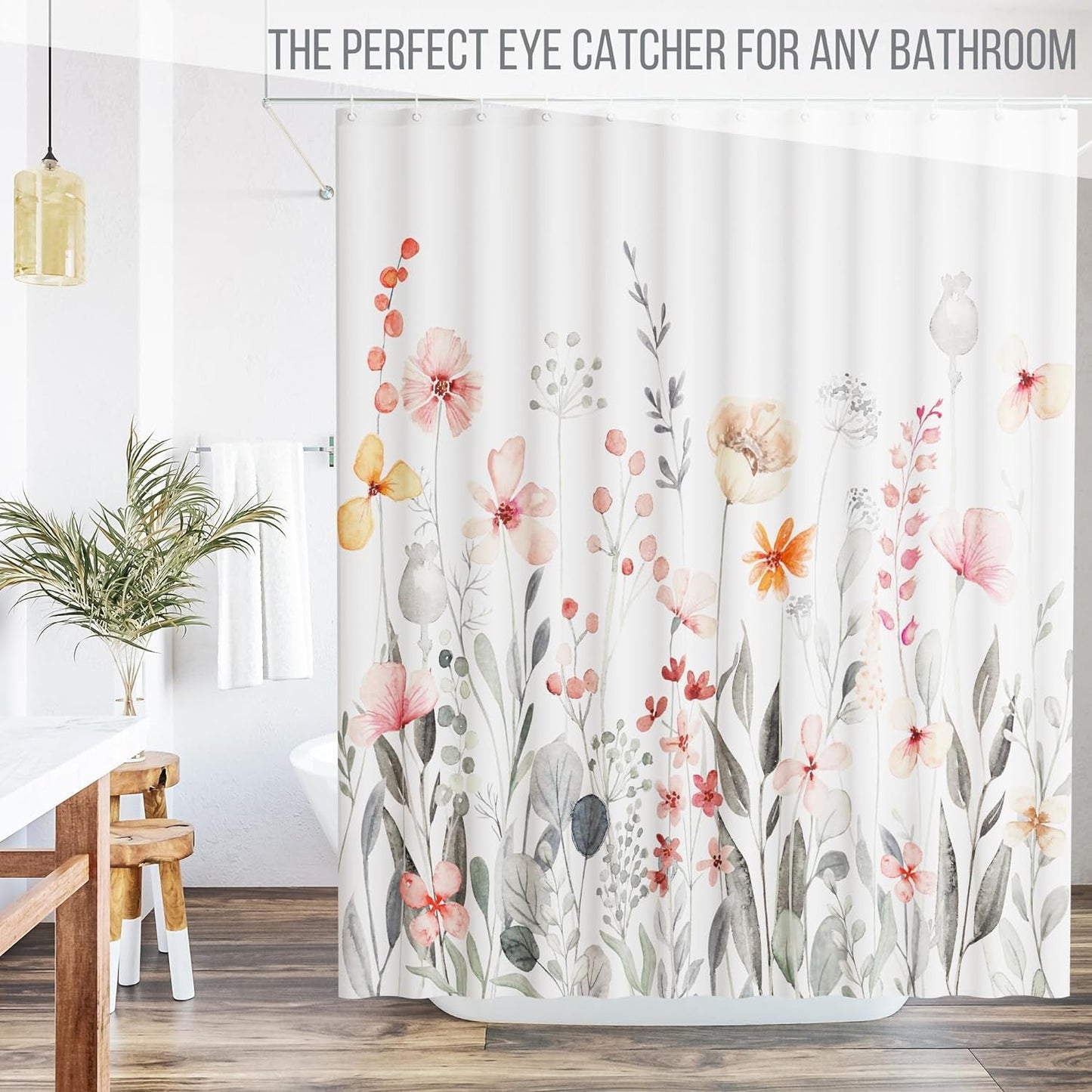 KIBAGA Beautiful Floral Shower Curtain for Your Bathroom - a Stylish 72" X 72" Curtain That Fits Perfect to Every Bath Decor - Ideal to Brighten up Your Cute Botanical Bathroom at Home with Plants