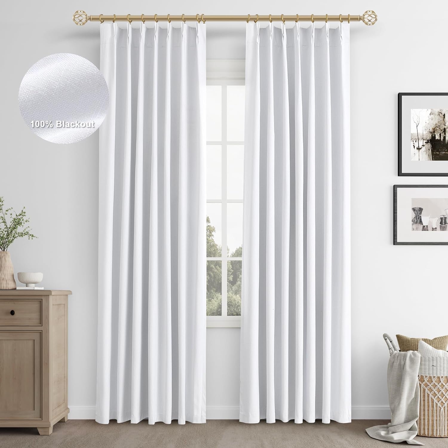 Joywell Cream Ivory Linen 100% Blackout Curtains 84 Inches Long,Pinch Pleated Back Tab Drapes with Hooks Light Blocking Thermal Insulated for Bedroom Living Room,W40 X L84,Natural Beige,2 Panels  Joywell Pure White 40W X 96L Inch X 2 Panels 