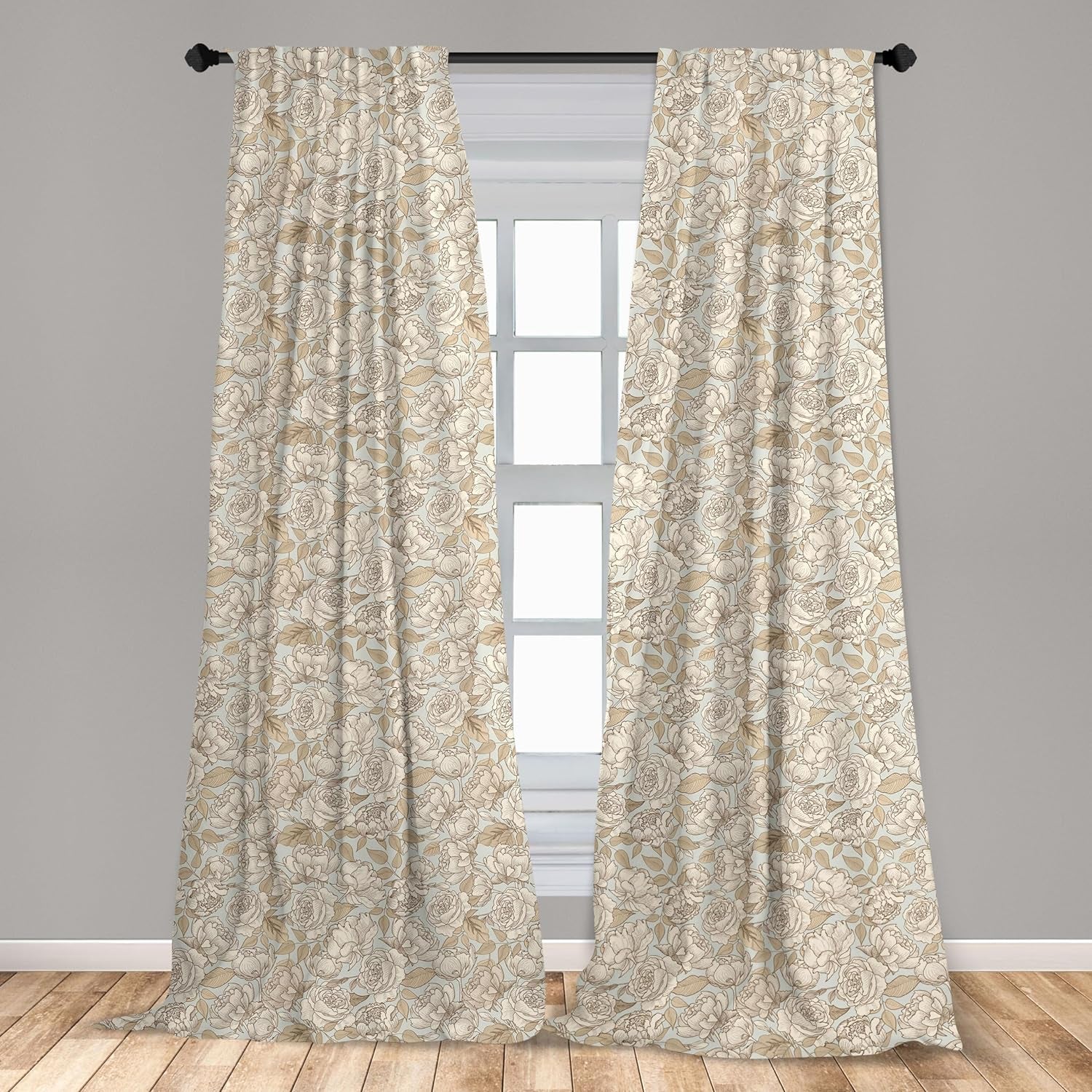 Ambesonne Beige Window Curtains, Floral Ornamental Pattern with Wedding Bouquet Blossoming Nature Botanical Print, Lightweight Decor 2-Panel Set with Rod Pocket, Pair of - 28" X 84", Beige Dust  Ambesonne   