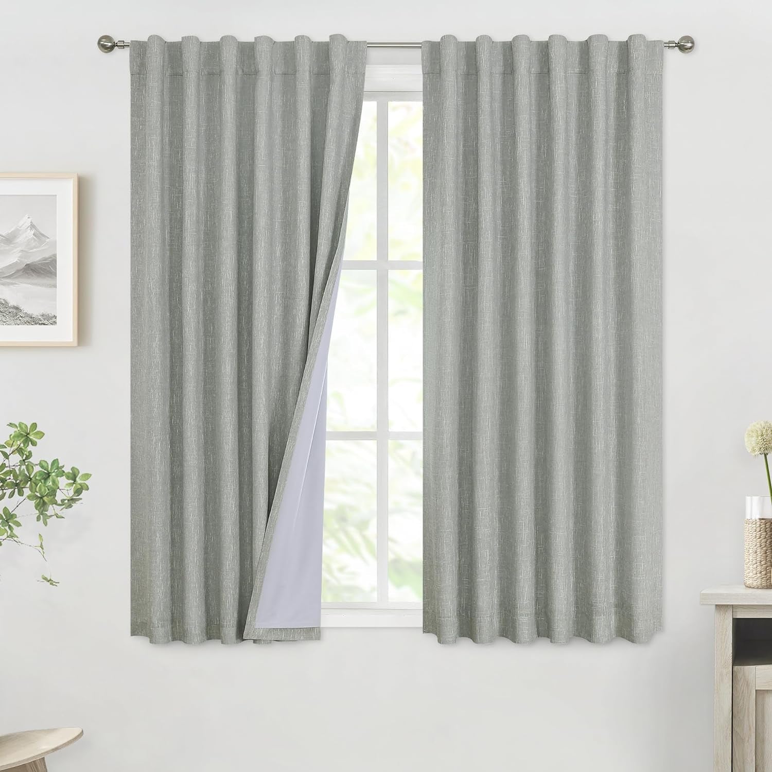 Vision Home Beige Full Blackout Curtains 84 Inch for Bedroom Living Room Darkening Farmhouse Window Treatment Panels Thermal Insulated Rod Pocket Back Tab Soundproof Linen Drapes 2 Panels 50" Wx84 L  Vision Home Neutral Gray 50"X63"X2 