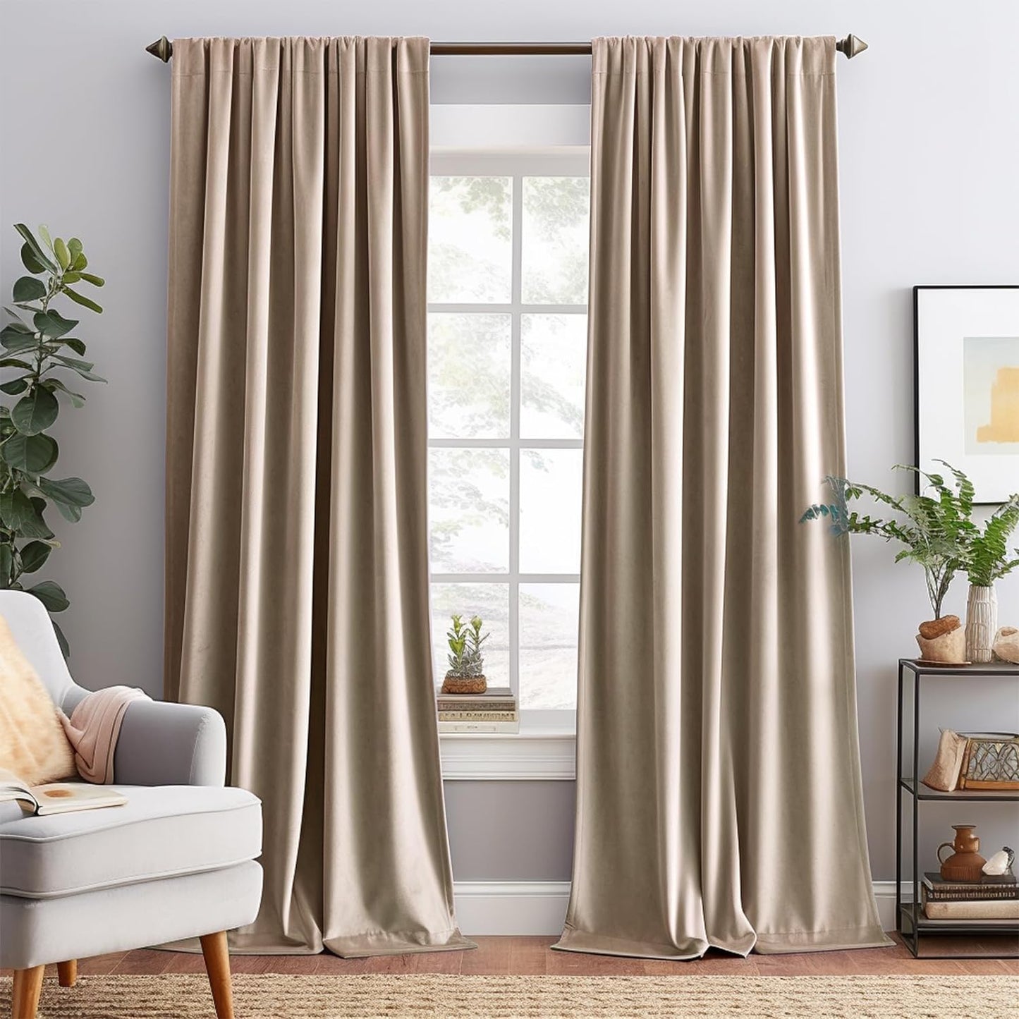 Lazzzy Velvet Blackout Curtains Brown Thermal Insulated Curtains 84 Room Darkening Window Drapes Super Soft Luxury Curtains for Living Room Bedroom Rod Pocket 2 Panels 84 Inch Long Gold Brown  TOPICK Latte W52 X L90 