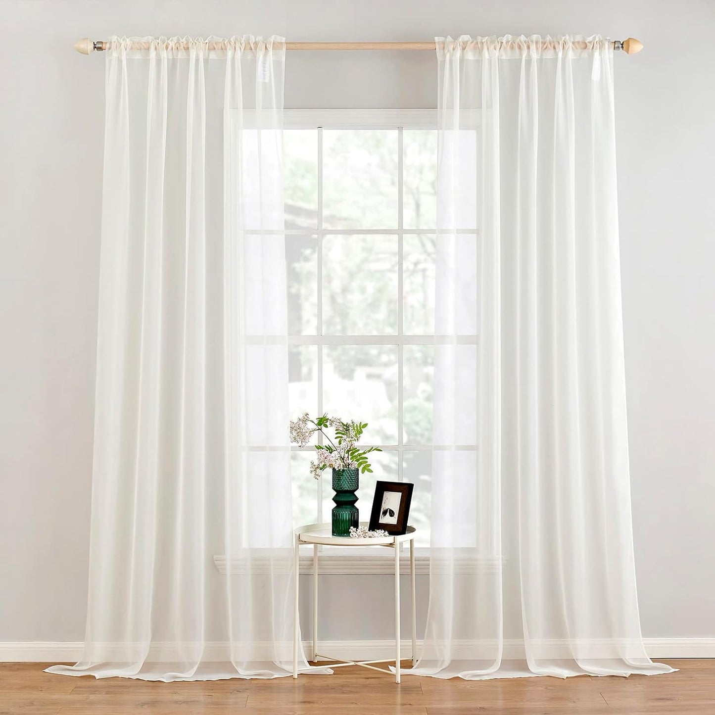 MIULEE White Sheer Curtains 96 Inches Long Window Curtains 2 Panels Solid Color Elegant Window Voile Panels/Drapes/Treatment for Bedroom Living Room (54 X 96 Inches White)  MIULEE Ivory 54''W X 120''L 
