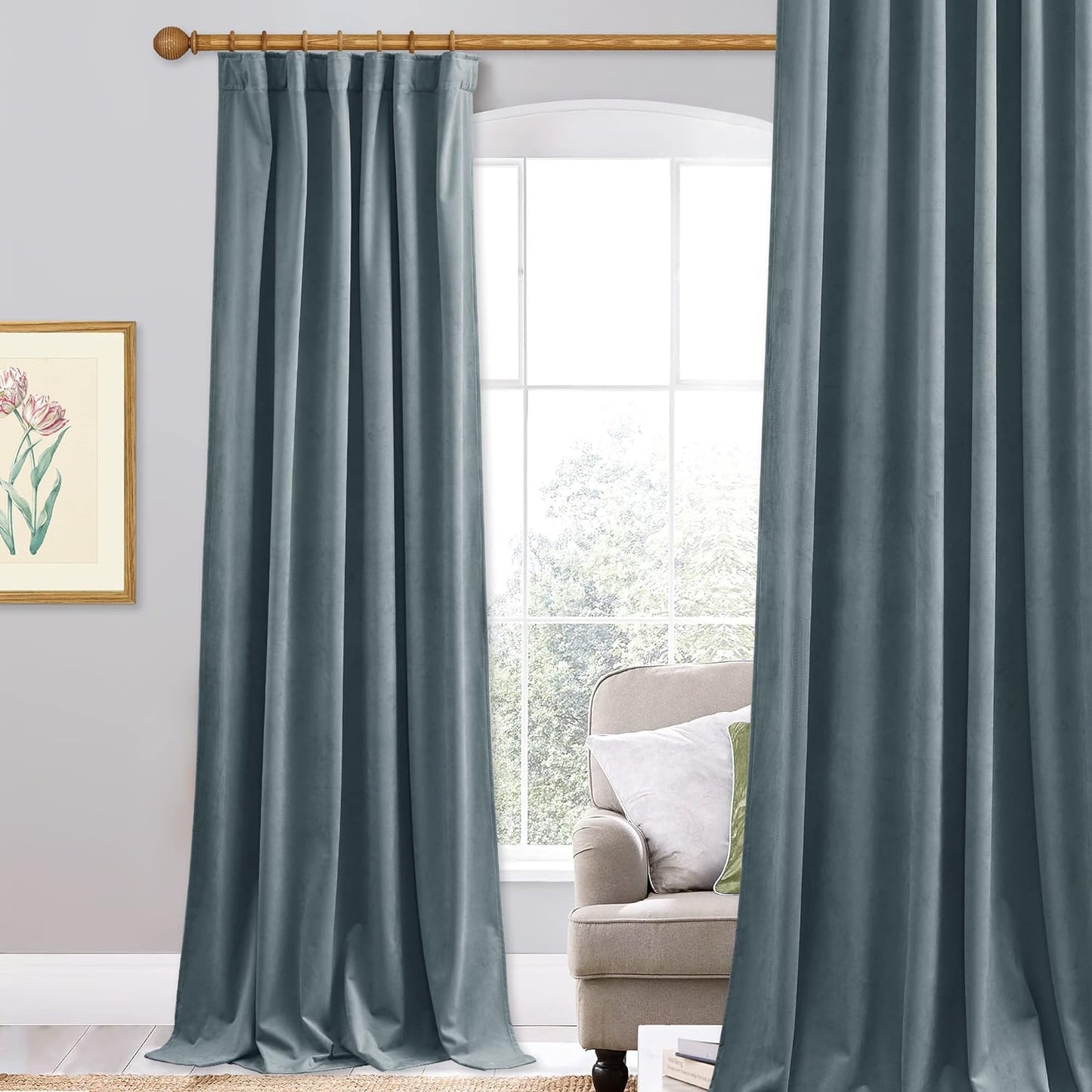 Stangh Navy Blue Velvet Curtains 96 Inches Long for Living Room, Luxury Blackout Sliding Door Curtains Thermal Insulated Window Drapes for Bedroom, W52 X L96 Inches, 1 Panel  StangH Stone Blue W52 X L84 