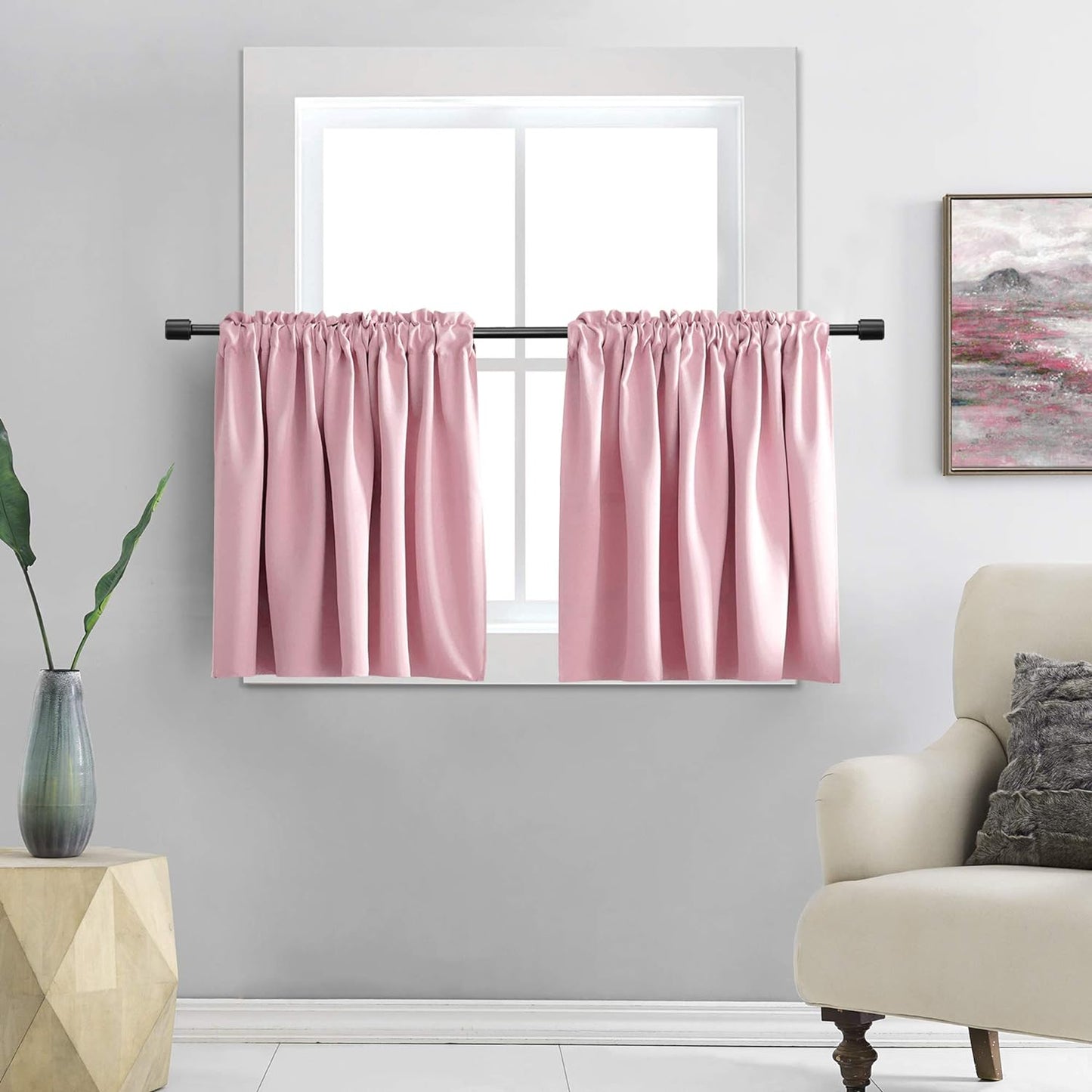 DONREN 24 Inch Length Curtains- 2 Panels Blackout Thermal Insulating Small Curtain Tiers for Bathroom with Rod Pocket (Black,42 Inch Width)  DONREN Pink 30" X 30" 