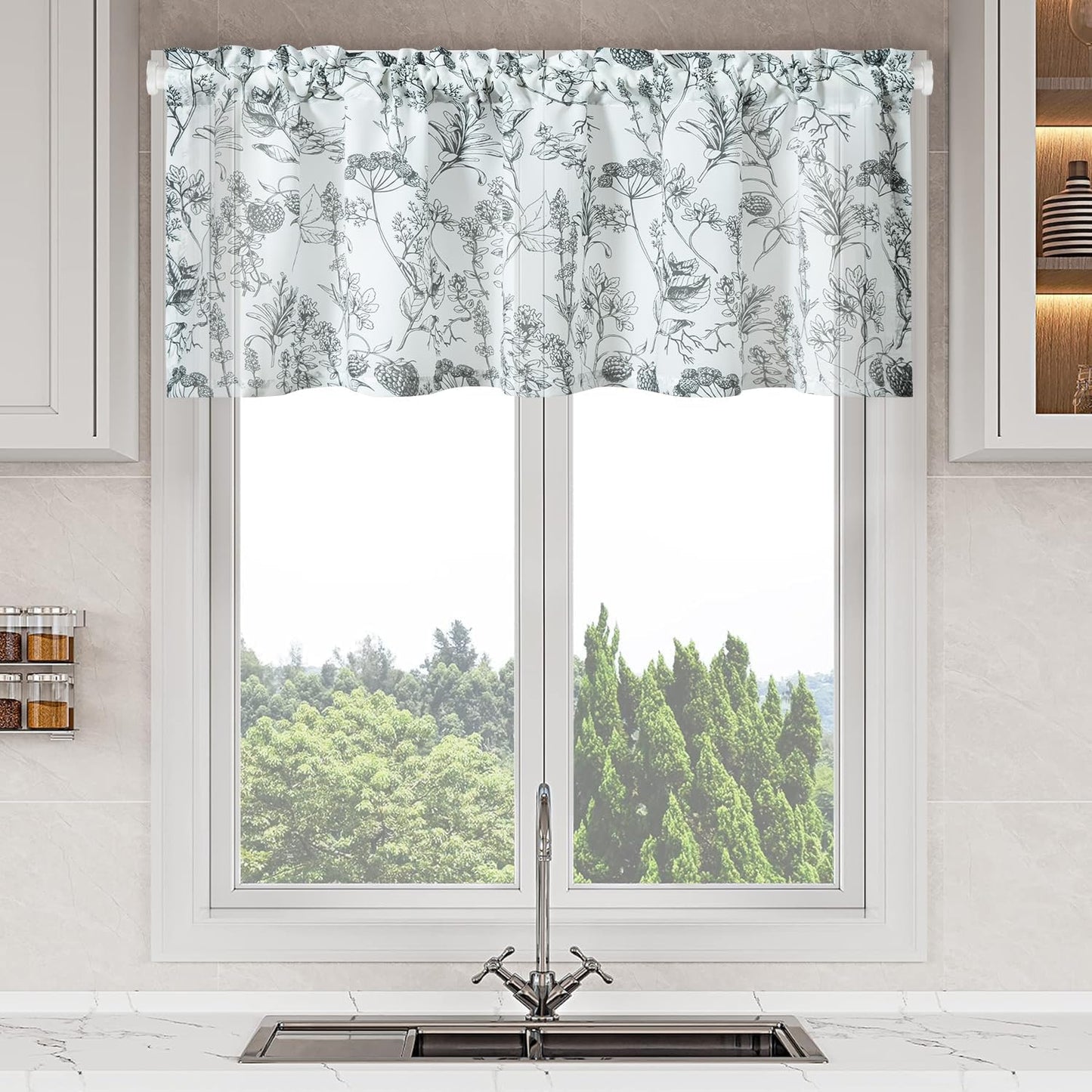 VOGOL Colorful Floral Print Tier Curtains, 2 Panels Smooth Textured Decorative Cafe Curtain, Rod Pocket Sheer Drapery for Farmhouse, W 30 X L 24  VOGOL Mn010 W52 X L18 