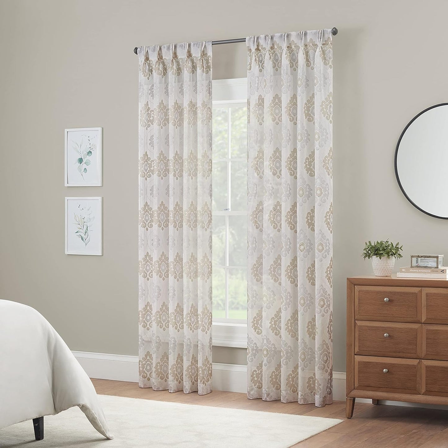 Waverly Velero Embroidered Pinch Pleated Back Tab Sheer Window Curtain for Living Room (1 Panel), 25 in X 84 In, White  Keeco LLC   
