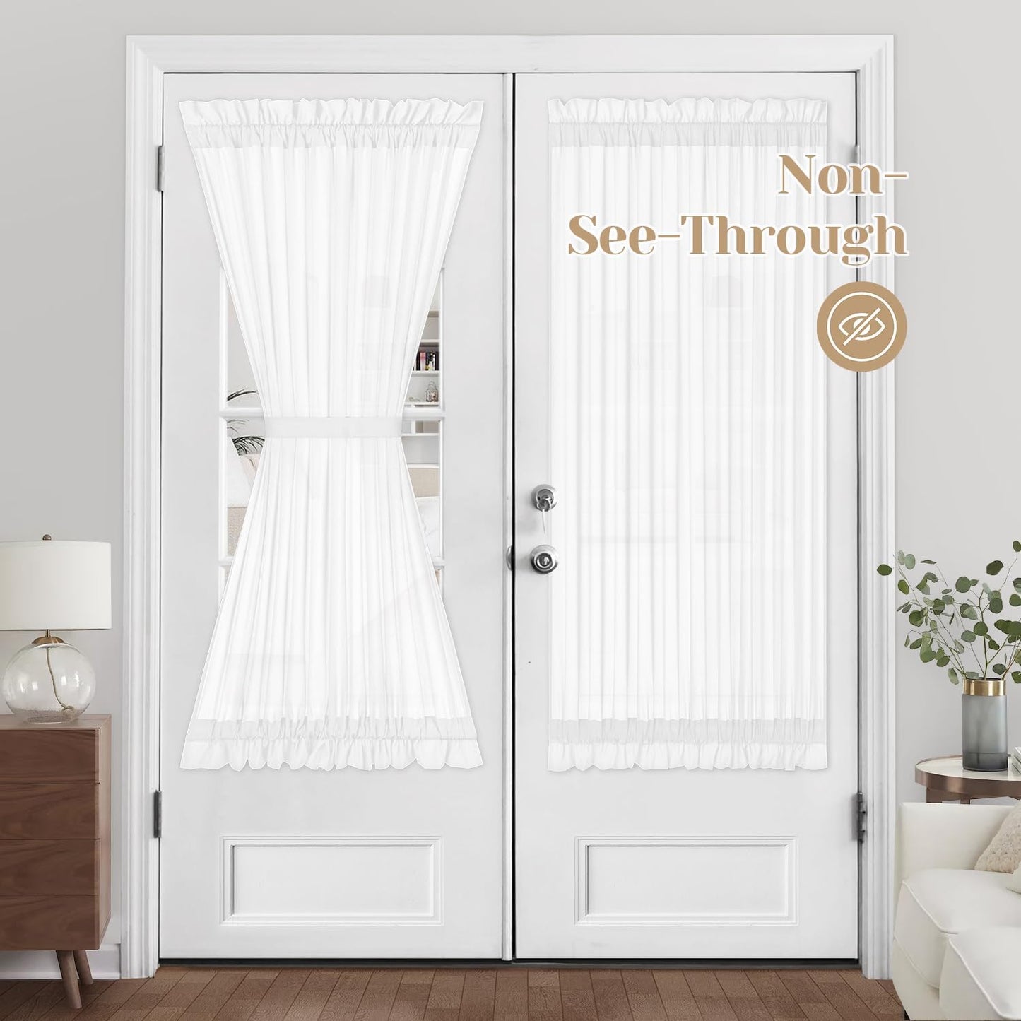 HOMEIDEAS Non-See-Through Sidelight Curtains for Front Door, Privacy Semi Sheer Door Window Curtains, Rod Pocket Light Filtering French Door Curtains with Tieback, (1 Panel, White, 26W X 72L)  HOMEIDEAS White 1 Panel-54 X 72 