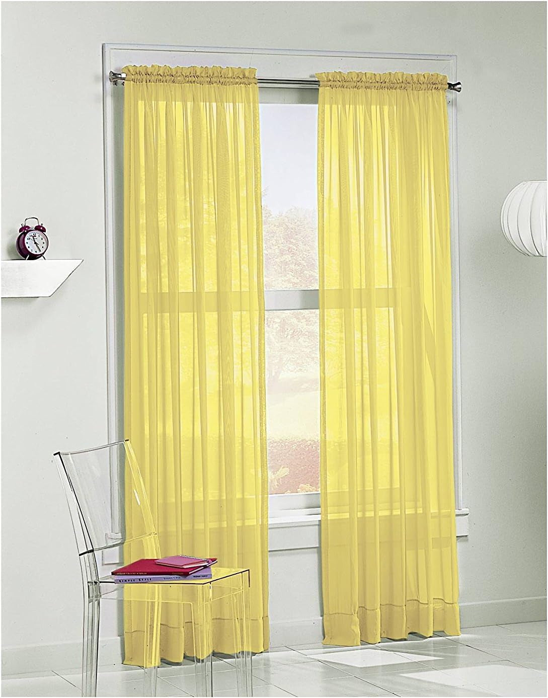 Empire Home Fashion Elegance (2) Panels Sheer Window Curtains Drapes Set 84" Long Rod Pocket Solid (Red)  Empire Home Fashion Yellow  