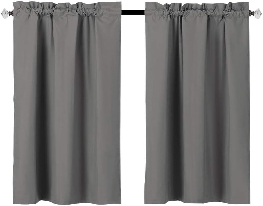 Easy Home Blackout Tier Curtain for Kitchen, Bathroom, Living Room, Thermal Insulated, Room Darkening, Rod Pocket Curtain,2 Panels 36" (W) X36 (L) (Black)  Easy Home Grey 36"X36" 