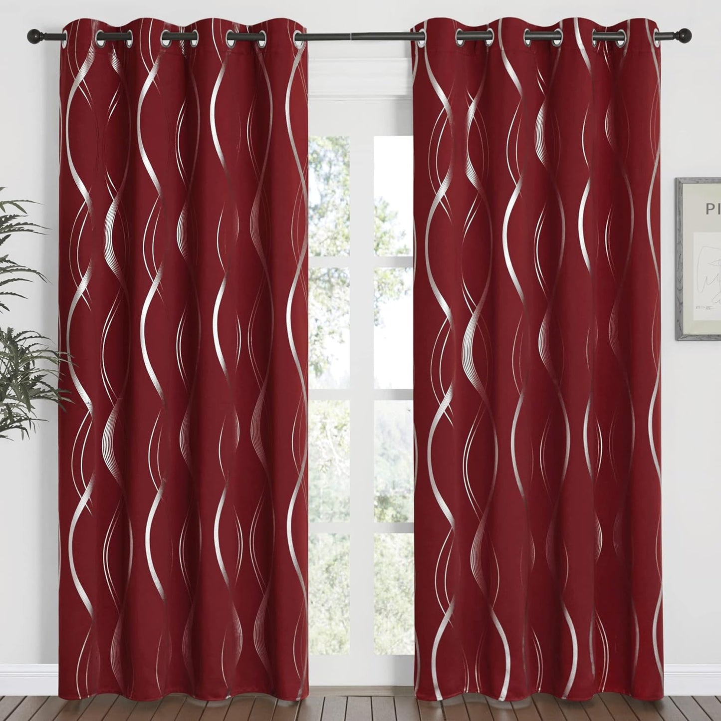 NICETOWN Grey Blackout Curtains 84 Inch Length 2 Panels Set for Bedroom/Living Room, Noise Reducing Thermal Insulated Wave Line Foil Print Drapes for Patio Sliding Glass Door (52 X 84, Gray)  NICETOWN Burgundy Red 52"W X 84"L 