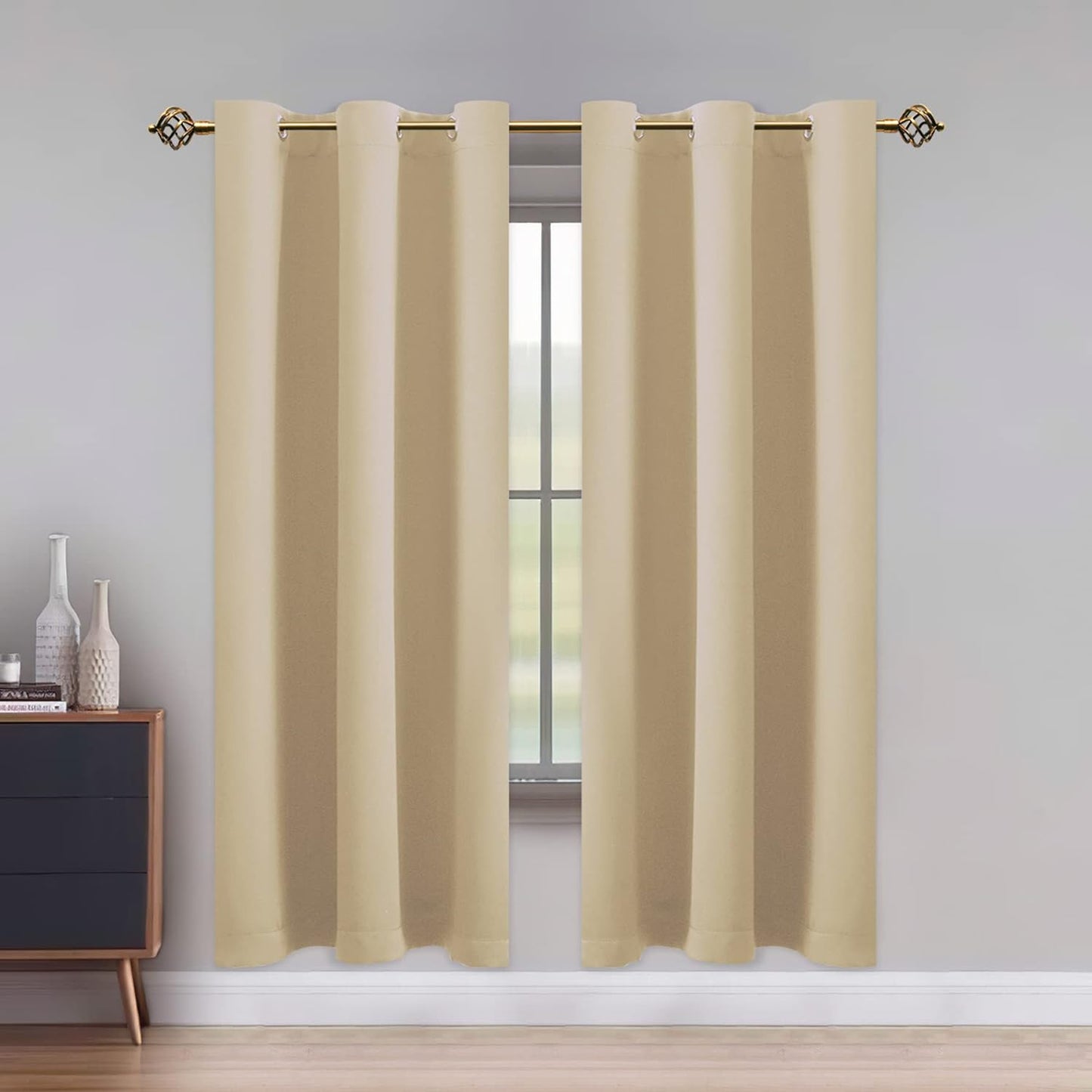 LUSHLEAF Blackout Curtains for Bedroom, Solid Thermal Insulated with Grommet Noise Reduction Window Drapes, Room Darkening Curtains for Living Room, 2 Panels, 52 X 63 Inch Grey  SHEEROOM Beige 42 X 84 Inch 