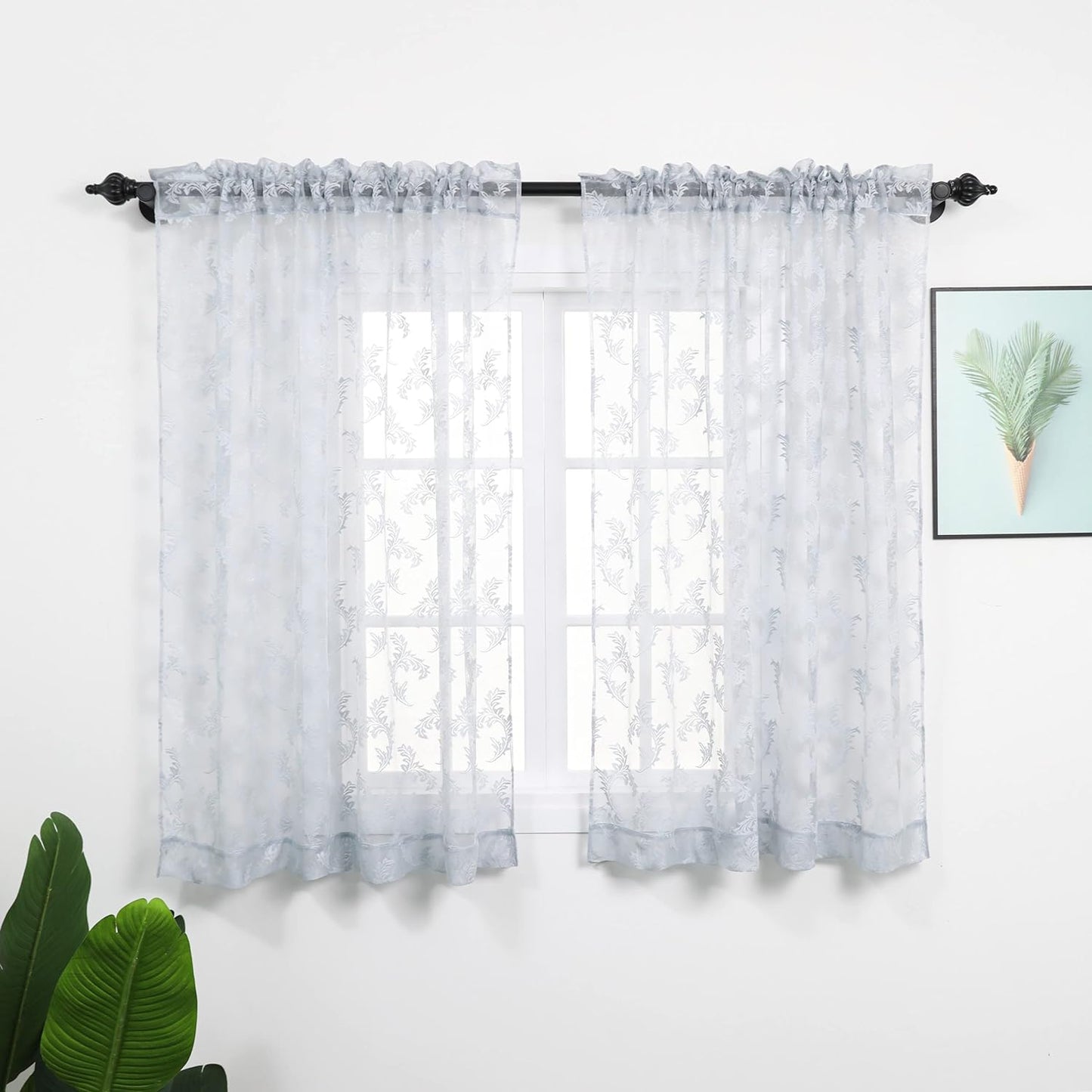 Rloncomix White Sheer Curtains Decorative Leaves Knitted Textured Rod Pocket Semi Light Filtering Airy Window Drapes for Bedroom Kitchen, 52 X 63 Inch, 2 Panels  BAIHT HOME Grey 52"W X 45"L | 2 Pcs 