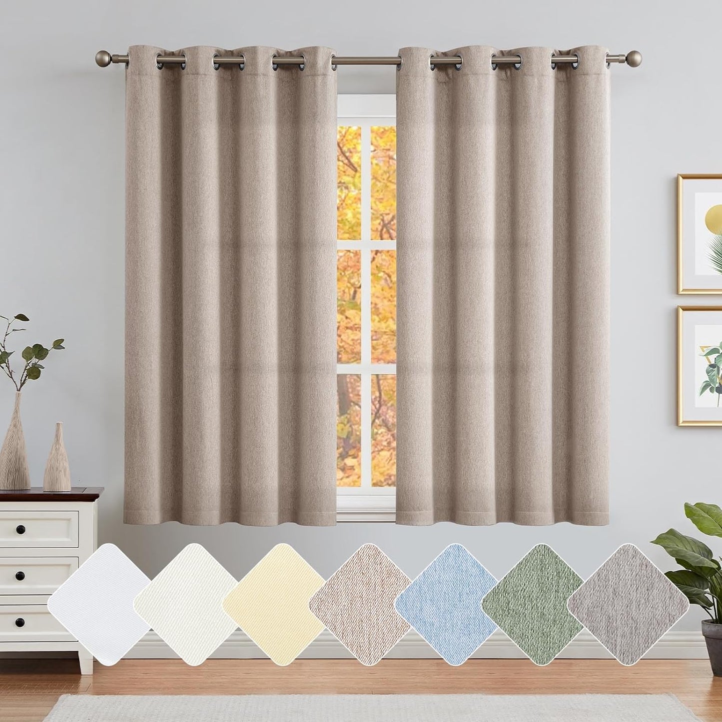 Jinchan Curtains for Bedroom Living Room 84 Inch Long Room Darkening Farmhouse Country Window Curtains Heathered Denim Blue Curtains Grommet Curtains Drapes 2 Panels  CKNY HOME FASHION *Taupe 50"W X 63"L 