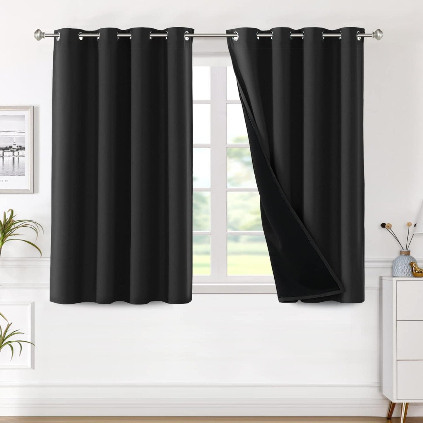 H.VERSAILTEX Blackout Curtains with Liner Backing, Thermal Insulated Curtains for Living Room, Noise Reducing Drapes, White, 52 Inches Wide X 96 Inches Long per Panel, Set of 2 Panels  H.VERSAILTEX Black 52"W X 45"L 