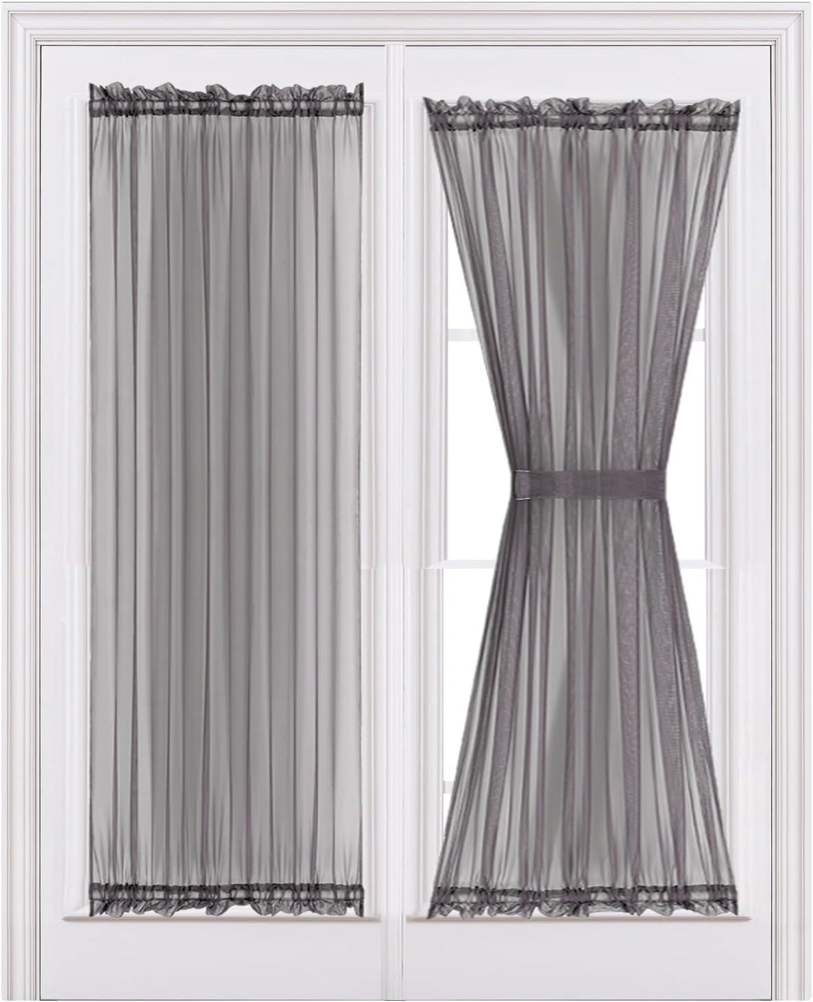 MIULEE French Door Sheer Curtains for Front Back Patio Glass Door Light Filtering Window Treatment with 2 Tiebacks 54 Wide and 72 Inches Length, White, Set of 2  MIULEE Dark Grey 40"W X 72"L 