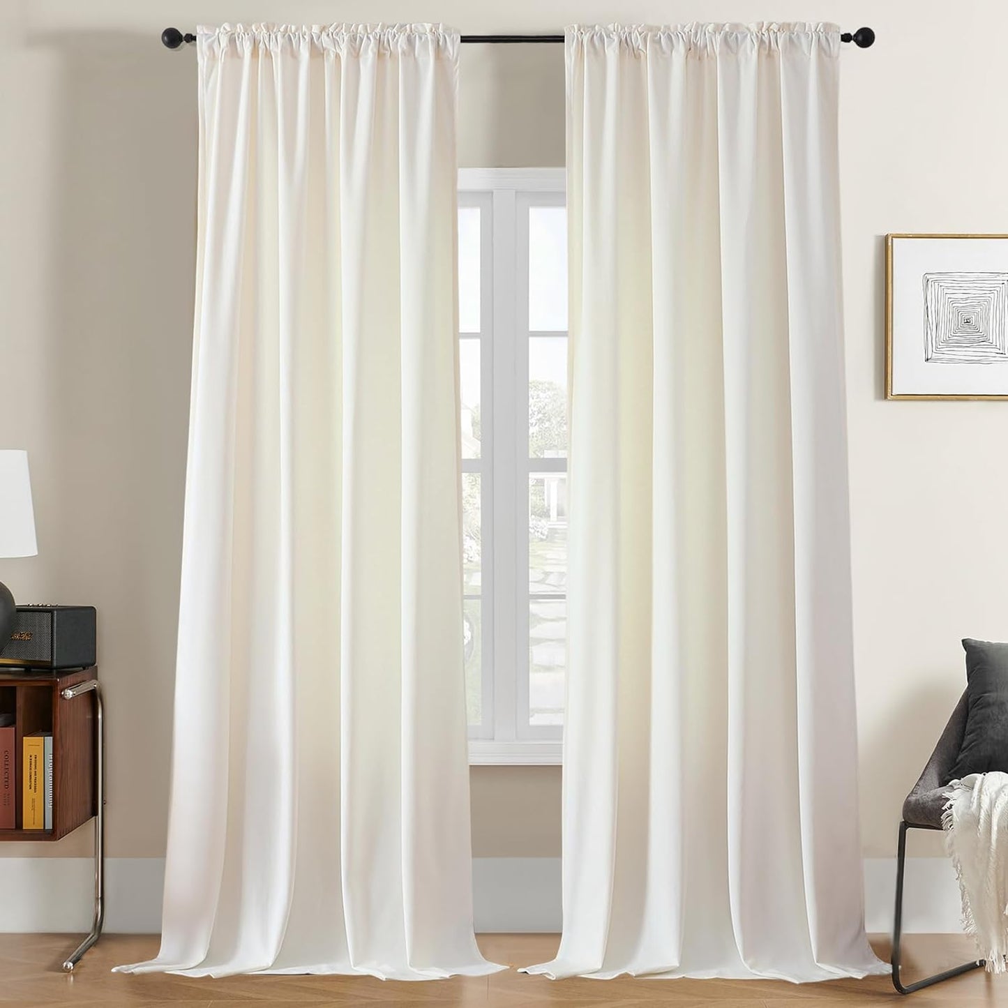 Joydeco Black Velvet Curtains 90 Inch Length 2 Panels, Luxury Blackout Rod Pocket Thermal Insulated Window Curtains, Super Soft Room Darkening Drapes for Living Dining Room Bedroom,W52 X L90 Inches  Joydeco Rod Pocket | Ivory White 52W X 84L Inch X 2 Panels 