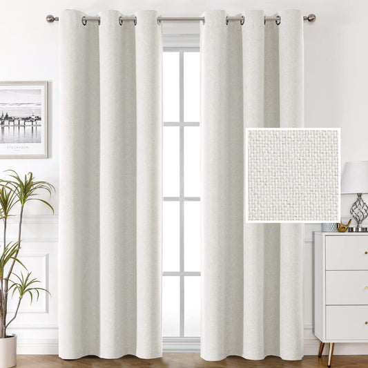 H.VERSAILTEX 100% Blackout Linen Look Curtains Thermal Insulated Curtains for Living Room Textured Burlap Drapes for Bedroom Grommet Linen Noise Blocking Curtains 42 X 84 Inch, 2 Panels - Off-White  H.VERSAILTEX Off White 42"W X 84"L 