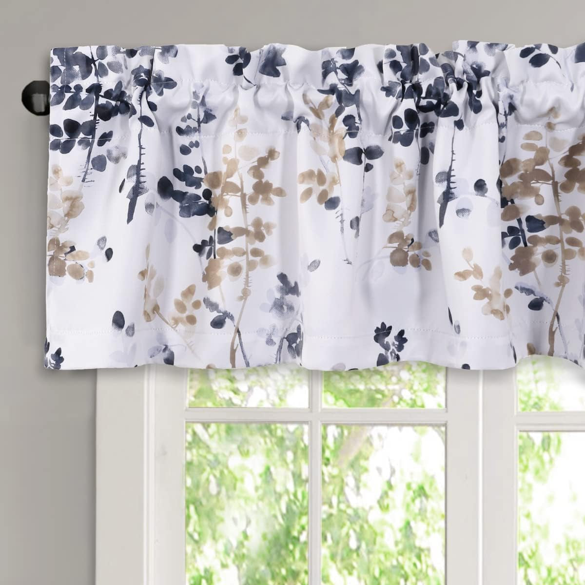 H.VERSAILTEX Valance for Kitchen Windows/Bathroom/Living Room/Bedroom Blackout Window Valance Thermal Insulated Rod Pocket Valance Curtains, 52" W X 18" L, Floral Pattern in Grey and Yellow, 2 Panels