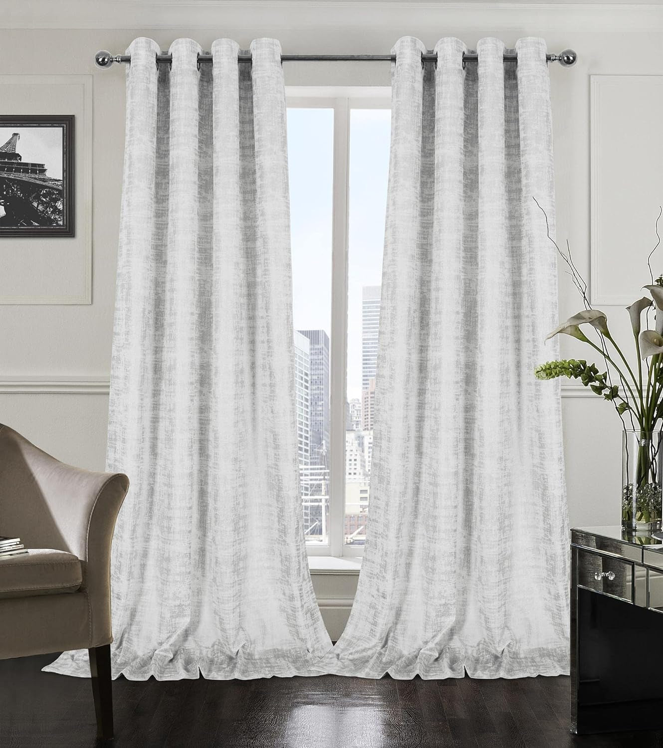 Always4U Soft Velvet Curtains 95 Inch Length Luxury Bedroom Curtains Gold Foil Print Window Curtains for Living Room 1 Panel White  always4u White (Silver Print) 2 Panels: 52''W*120''L 