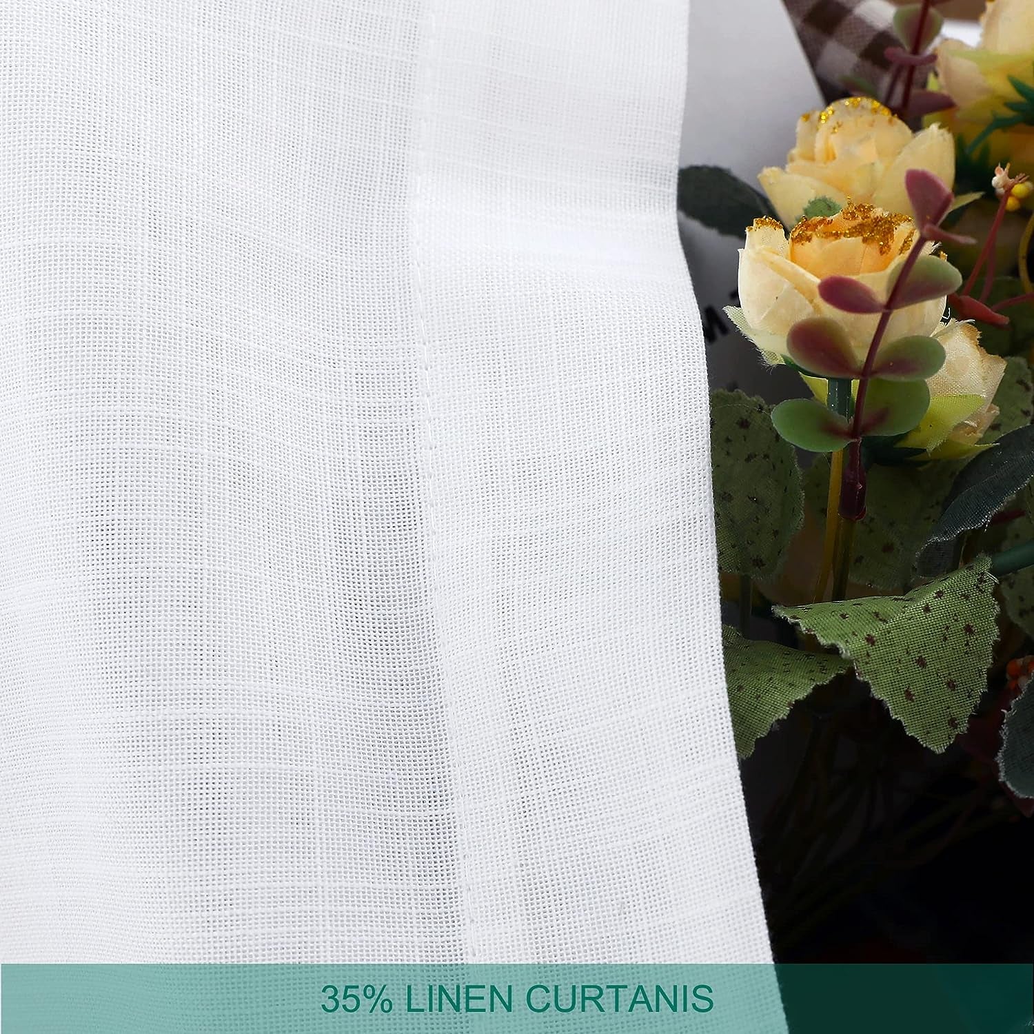 Pure White Linen Curtains 84 Inch Long Back Tab Loop Pocket Drape Cotton Textured Curtains 2 Panels Set Light Filtering Semi Sheer Linen Curtain for Living Room Bedroom Farmhouse 52X84  Hoydumuia   
