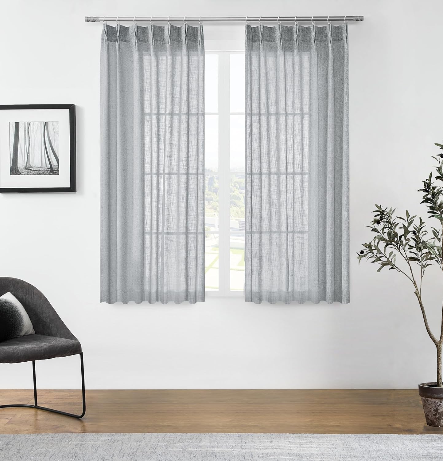 Central Park White Pinch Pleat Sheer Curtain 108 Inches Extra Long Textured Farmhouse Window Treatment Drapery Sets for Living Room Bedroom, 40"X108"X2  Central Park Gray White/Pinch 40"X63"X2 