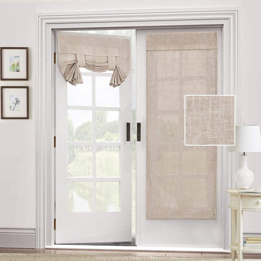 H.VERSAILTEX Natural Linen Blended Door Curtain - Semi Sheer French Door Curtain Light Filtering Tricia Window Door Curtain for Patio Door Tie up Shade, 26 X 68 Inches, 1 Panel, Angora  H.VERSAILTEX Angora 1 