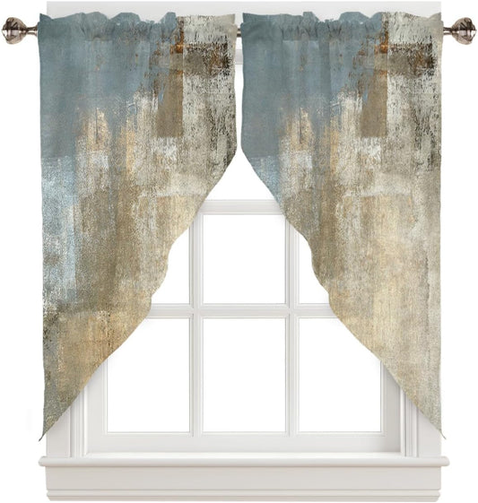 Abstract Swag Valance Curtains Retro Rustic Country Style Farmhouse Art Oil Painting Rod Pocket Kitchen Curtains Scalloped Window Treatment Valances Swag Curtains for Living Room, 1 Pair, 36"W X 36"L
