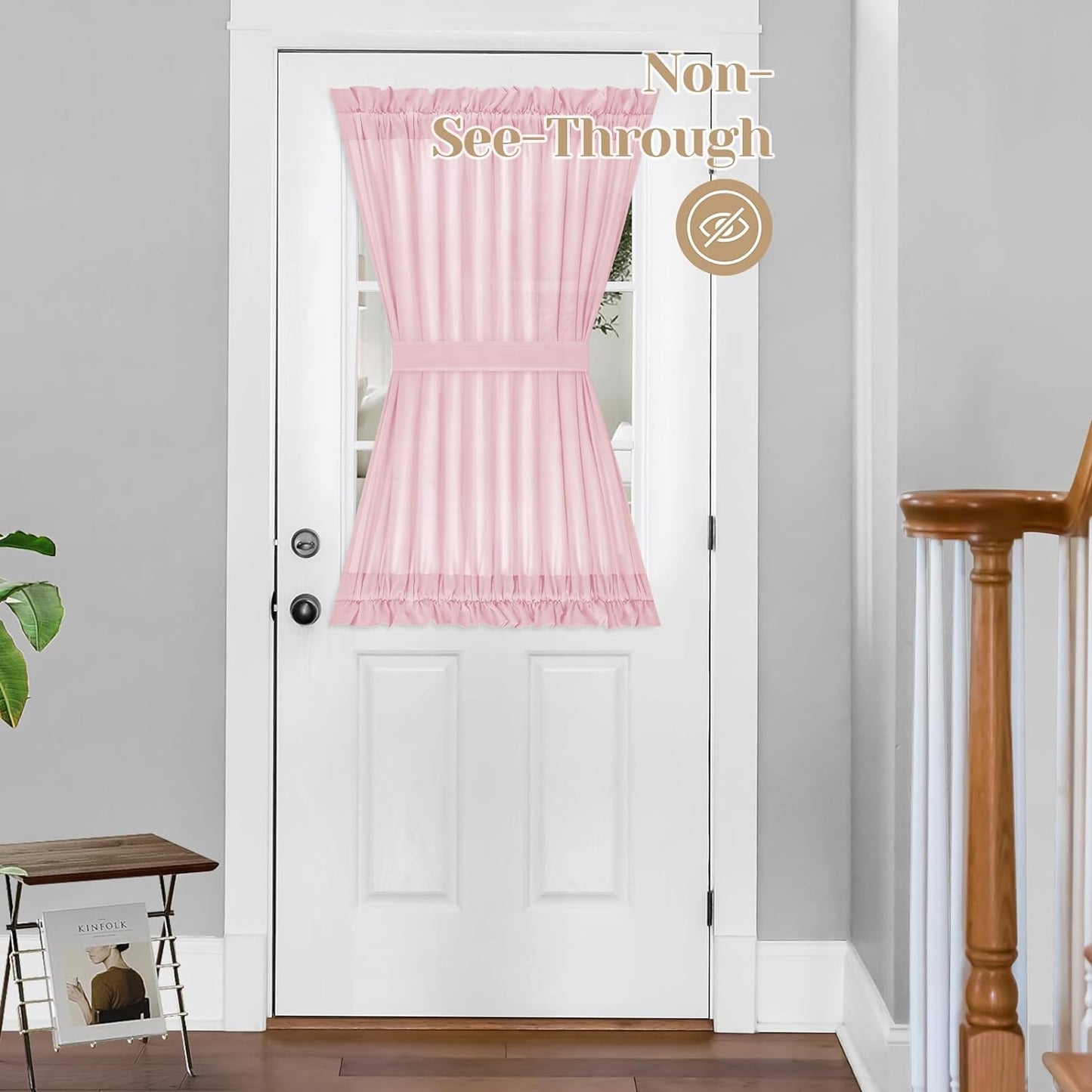 HOMEIDEAS Non-See-Through Sidelight Curtains for Front Door, Privacy Semi Sheer Door Window Curtains, Rod Pocket Light Filtering French Door Curtains with Tieback, (1 Panel, White, 26W X 72L)  HOMEIDEAS Light Pink 1 Panel-54 X 40 