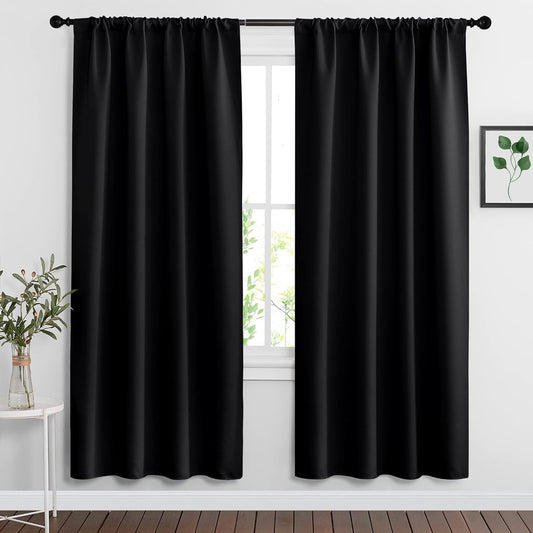 RYB HOME Bedroom Window Treatments Blackout Curtains (42 Wide X 72 Long, Black, 2 Pieces) Blackout Rod Pockets Drapes Panels Windows Shades Energy Efficient Privacy Protect for Living Room  RYB HOME   