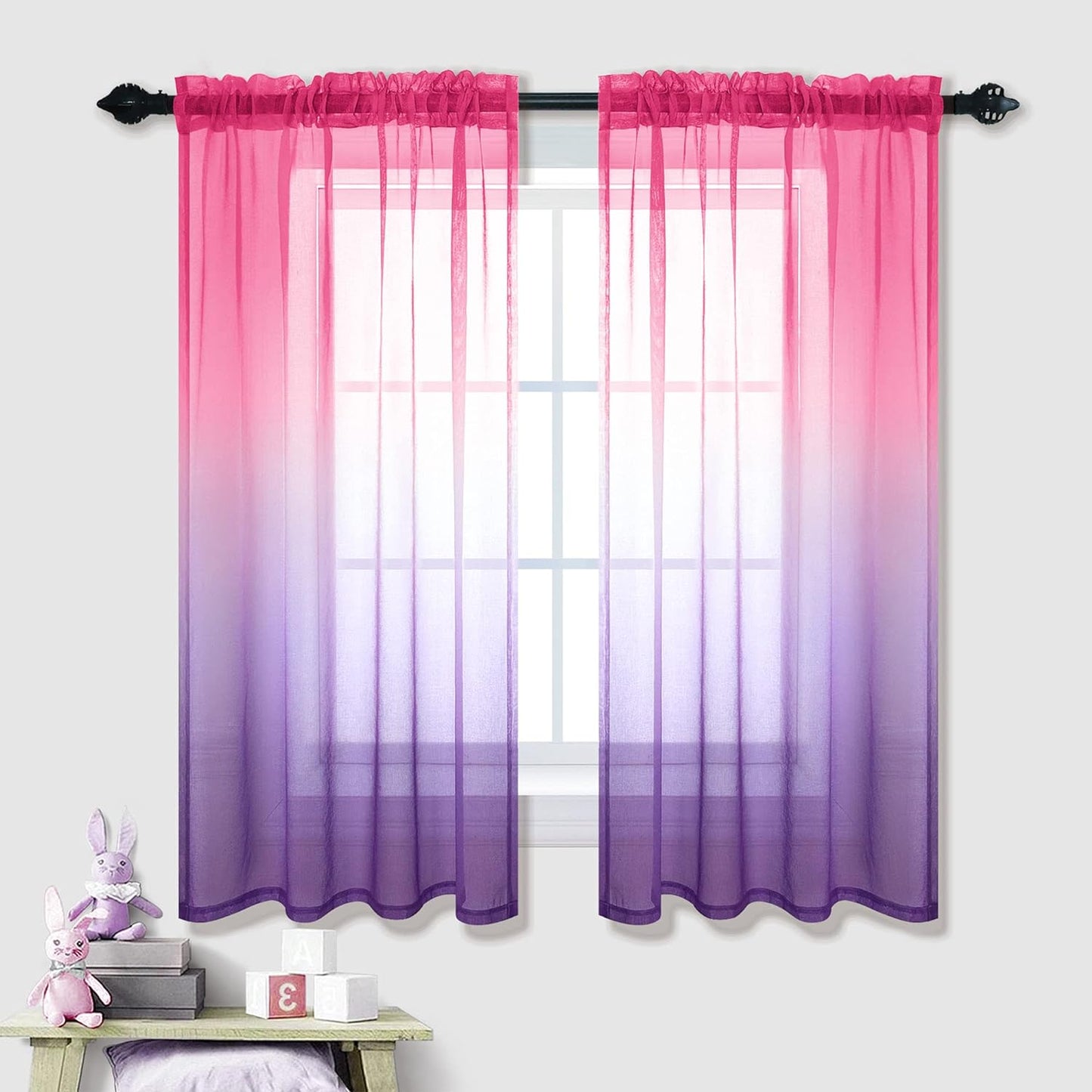 Spring Sheer Curtains for Living Room with Rod Pocket Window Treatments Decor 84 Inch Length Bedroom Curtain Set of 2 Panels Yellow and Grey Gray  PITALK TEXTILE Pink And Purple 42X45 