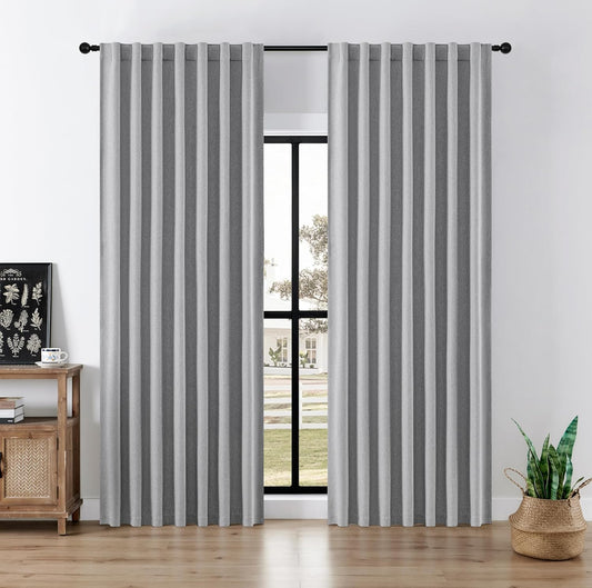 Joydeco Faux Linen Blackout Curtains for Bedroom,Light Grey Blackout Curtains 96 Inches Long,100% Blackout Sound Proof Thermal Insulated Window Drapes Luxury Decor（W52Xl96 Inch,Light Grey）  Joydeco Light Grey 52W X 84L Inch X 2 Panels 