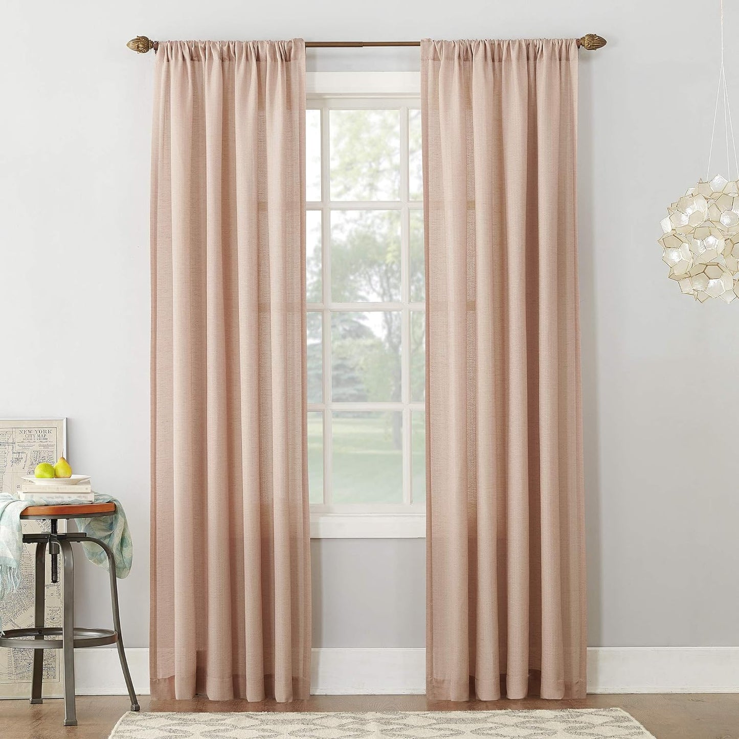 No. 918 Amalfi Linen Blend Textured Semi-Sheer Rod Pocket Curtain Panel, 54" X 84", Ivory  No. 918 Pink 54 In X 63 In Panel 