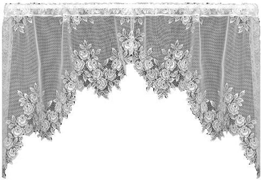 Heritage Lace Tea Rose 60-Inch Wide by 30-Inch Drop Swag Pair, White