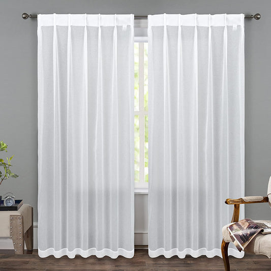 Driftaway Pinch Pleat Sheer Curtains 84 Inch Length 2 Panels Set Back Tab Sheer Vertical Drapes Privacy Added with Light Filtering for Bedroom Living Room Nursery Kids  DriftAway Pinch Pleat-2 Panel Solid White 52"X84" 