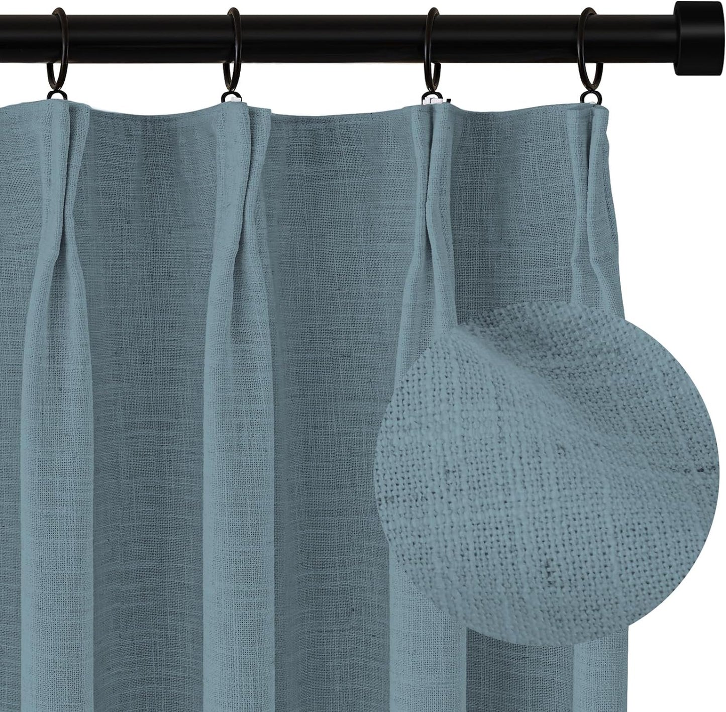 100% Blackout Shield Pinch Pleated Curtains 96 Inches Long, 100% Blackout Curtains for Bedroom/Living Room, Linen Blackout Curtains with Liner, Thermal Insulated Drapes,W40Xl96,Beige White  100% Blackout Shield Sea Green 40''W X 84''L 