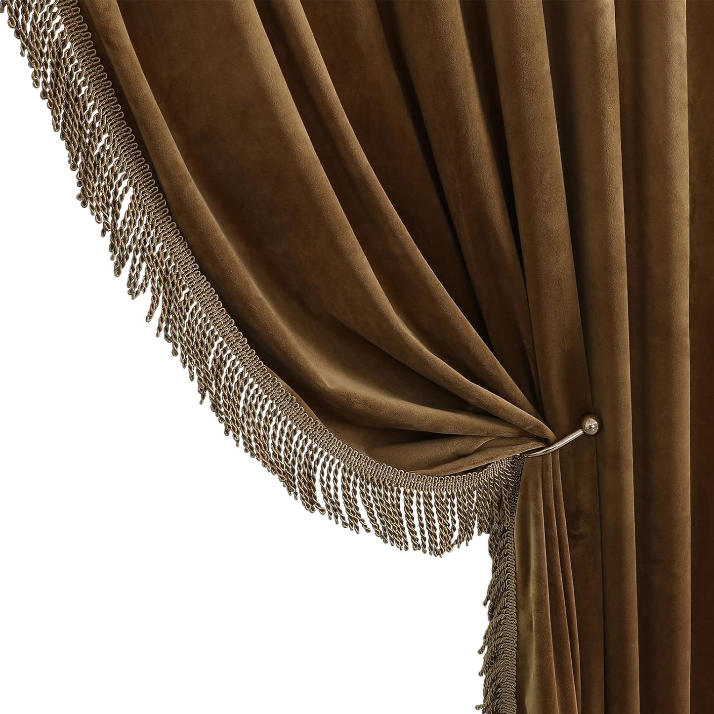 Benedeco Green Velvet Curtains for Bedroom Window, Super Soft Luxury Drapes, Room Darkening Thermal Insulated Rod Pocket Curtain for Living Room, W52 by L84 Inches, 2 Panels  Benedeco Goldbrown-Tassel W52 * L63 | 2 Panels 