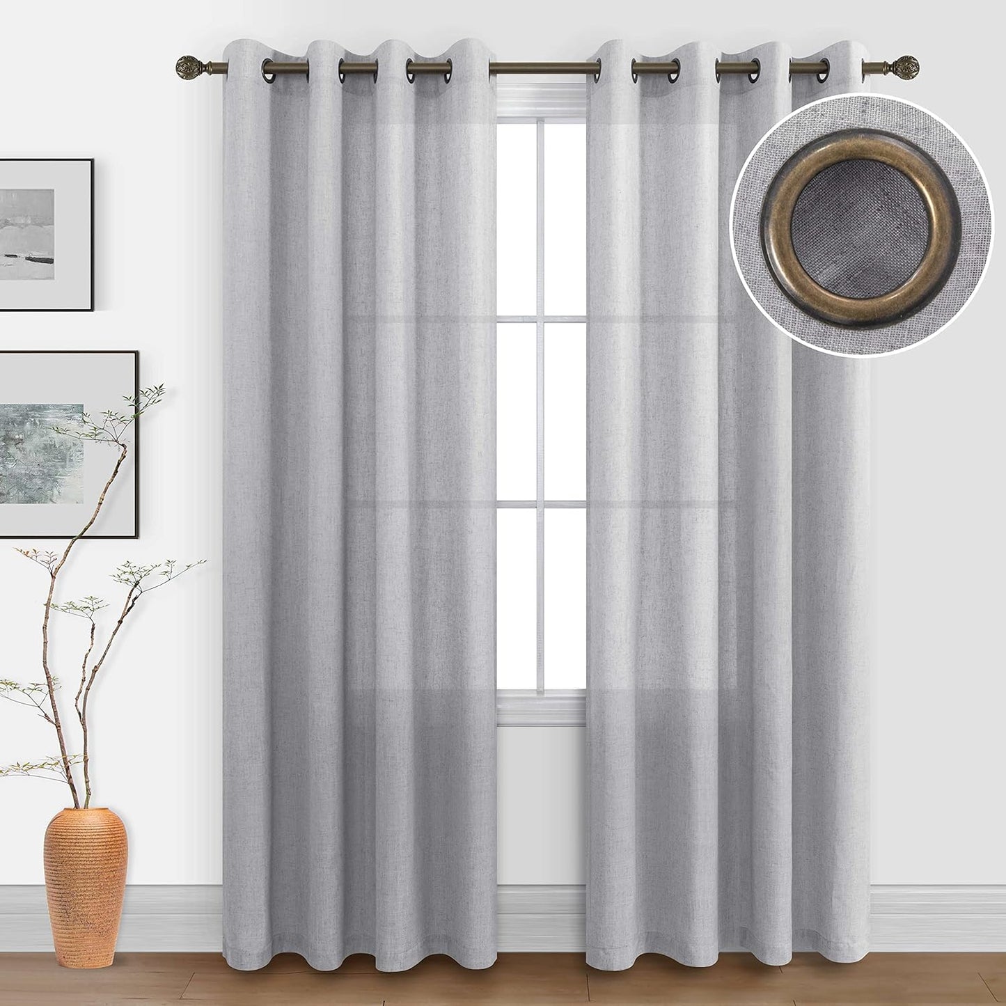 KOUFALL Beige Rustic Country Curtains for Living Room 84 Inches Long Flax Linen Bronze Grommet Tan Sand Color Solid Faux Linen Curtains for Bedroom Sliding Glass Patio Door 2 Panels  KOUFALL TEXTILE Grey 52X84 