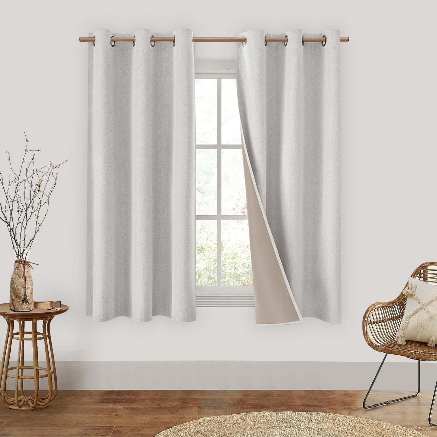 HOMEIDEAS 100% Blackout Linen Curtains for Bedroom 84 Inches Long 2 Panels Blush Pink Curtains Full Black Out Thermal Insulated Grommet Window Curtains/Drapes with Liner for Nursery  HOMEIDEAS Ivory/Cream 42"W X 63"L 