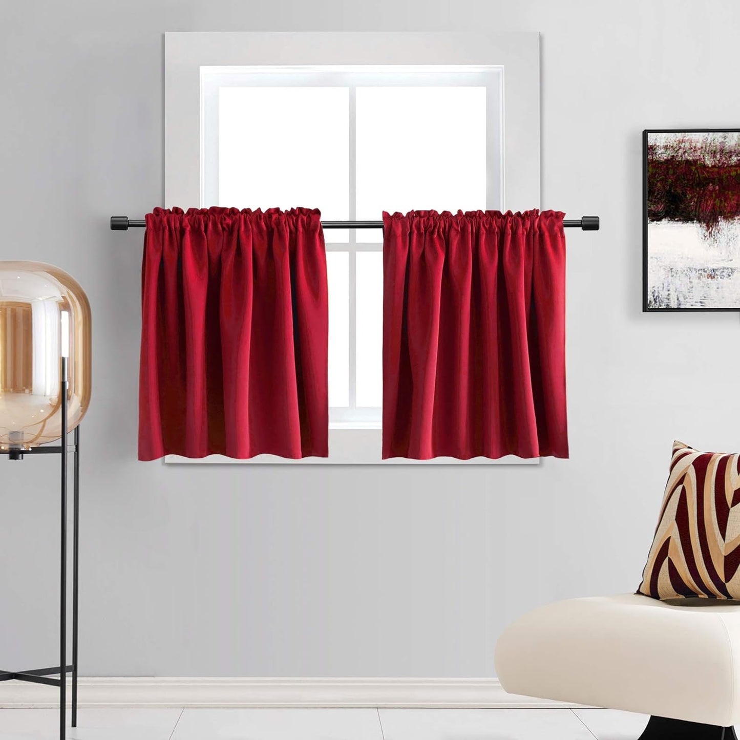 DONREN 24 Inch Length Curtains- 2 Panels Blackout Thermal Insulating Small Curtain Tiers for Bathroom with Rod Pocket (Black,42 Inch Width)  DONREN Red 42" X 30" 