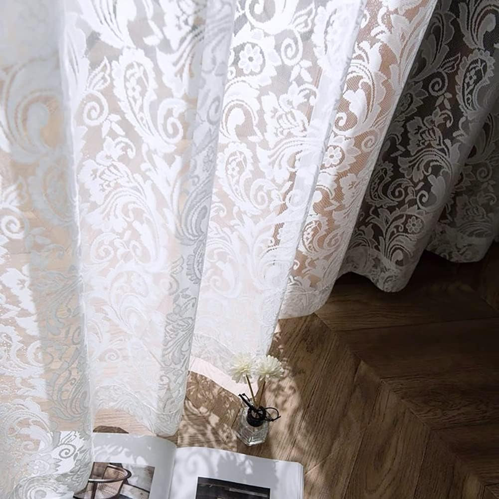 ALIGOGO White Lace Curtains 84 Inches Long-Vintage Floral Luxury Lace Sheer Curtains for Living Room 2 Panels Rod Pocket 52 W X 84 L Inch,White  ALIGOGO   