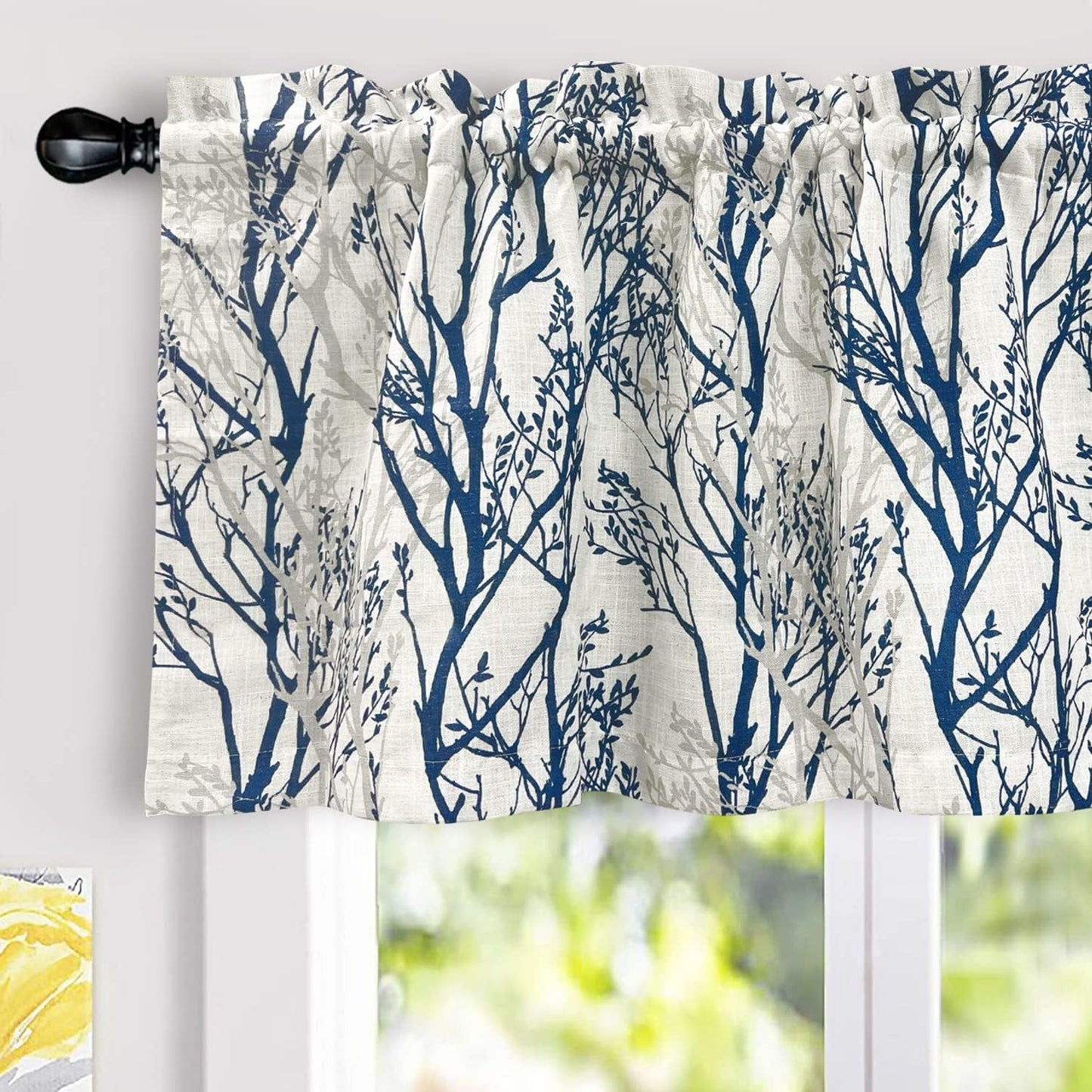 Driftaway Tree Branch Linen Blend Abstract Ink Printing Lined Thermal Insulated Window Linen Curtain Valance Rod Pocket 52 Inch by 18 Inch plus 2 Inch Header Gray