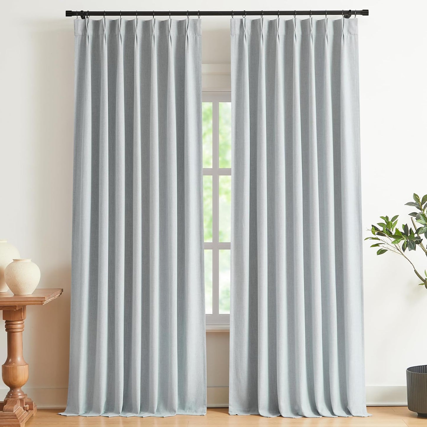 Vision Home White Pinch Pleated Full Blackout Curtains Thermal Insulated Window Curtains 84 Inch for Living Room Bedroom Room Darkening Pinch Pleat Drapes with Hooks Back Tab 2 Panel 40" Wx84 L  Vision Home Blue Fog 40"X84"X2 