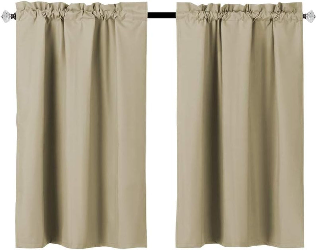 Easy Home Blackout Tier Curtain for Kitchen, Bathroom, Living Room, Thermal Insulated, Room Darkening, Rod Pocket Curtain,2 Panels 36" (W) X36 (L) (Black)  Easy Home Taupe 36"X36" 