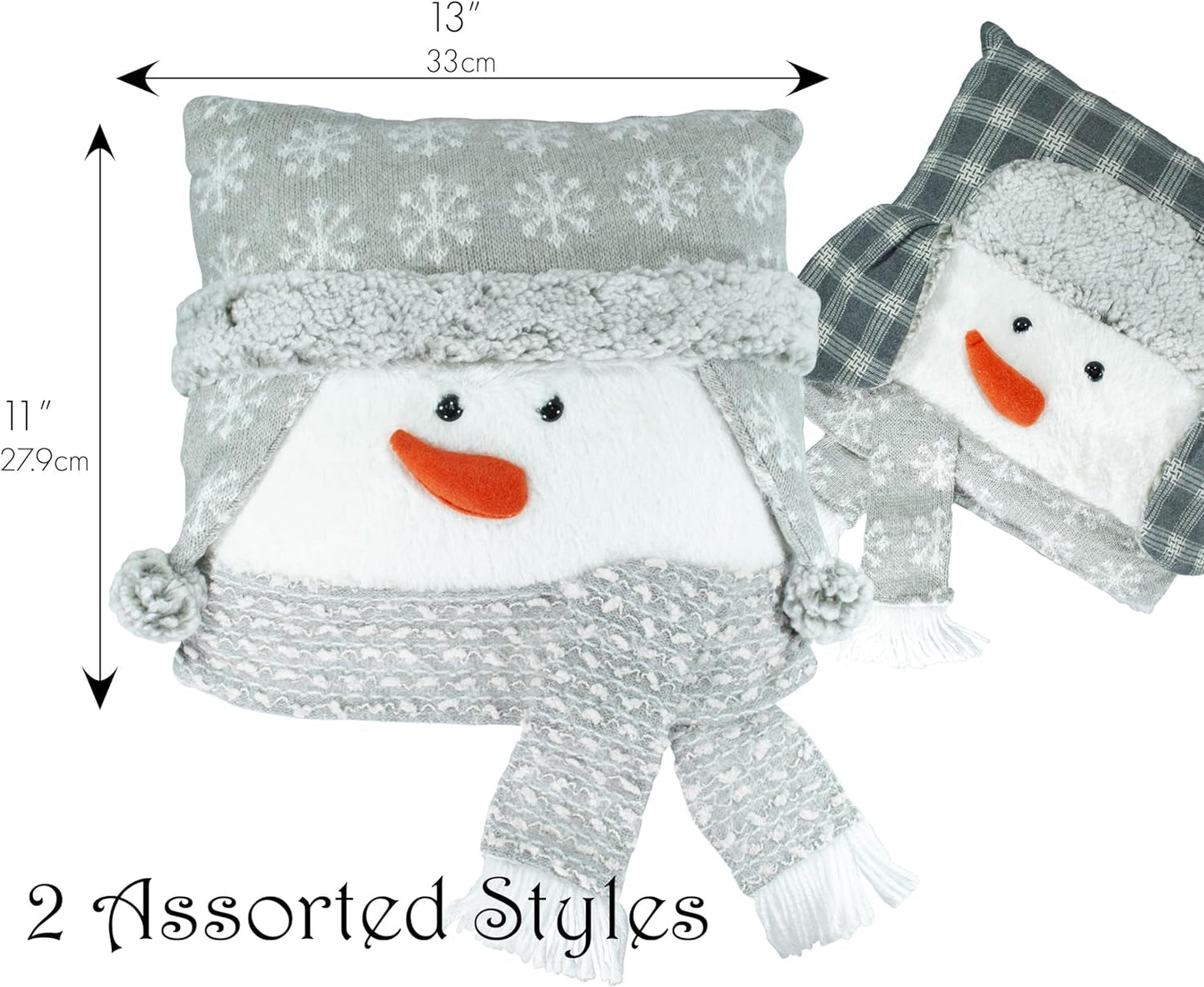 Hanna'S Handiworks Winter Snowman 13” Toss Pillow- Traditional Gray Knit Decorative Cushion for Christmas Holiday- 3D Figure- Perfect for Decorating Living Room, or Gift (1 of 2 Assorted Styles)