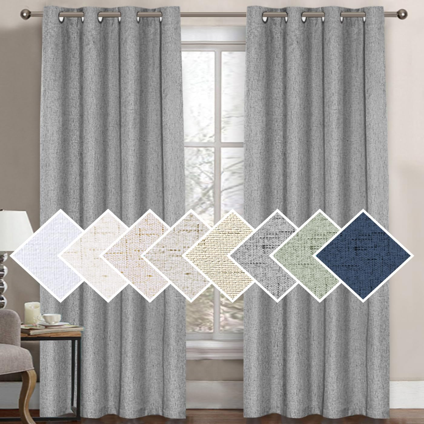 H.VERSAILTEX 100% Blackout Curtains for Bedroom Thermal Insulated Linen Textured Curtains Heat and Full Light Blocking Drapes Living Room Curtains 2 Panel Sets, 52X84 - Inch, Natural  H.VERSAILTEX Dove 1 Panel - 52"W X 96"L 